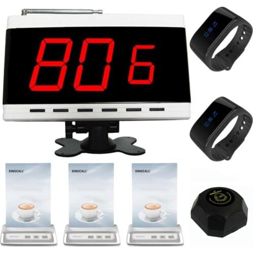 SINGCALL Wireless Calling System, Waiter-Calling-System 1 Fixed Receiver, 2 Bracelet Watches, 3 Table Call Button, 1 Pager