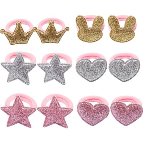 12Pcs/Lot Glitter Patch Elastic Hair Bands Mini Kids Hair Ties Pink Scrunchies Gum For Girls Hair Rope Headwear Hair Accessories