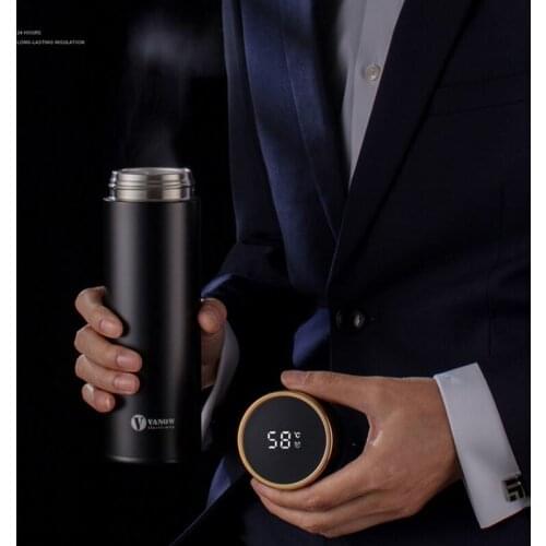 Stainless Steel Water Bottle Lntelligent Flat Bottom Heat Preservation Cup Home Office Travel Hot Water Bottle Couple Cups