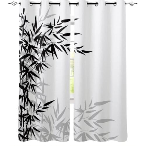 Black Bamboo Bamboo Leaves Window Curtains Kitchen Items Drapes Curtains for Bedroom Home Decor Curtains for Living Room