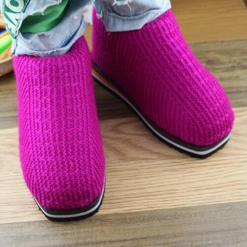 Handmade House Slipper Winter Warm Shoes Thick Red Wool Cotton-Padded Shoe Sponge Shoes Women plus size 34-47