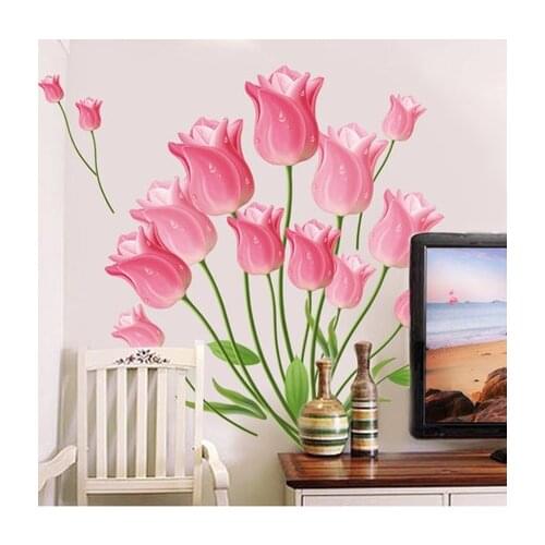 Elegant tulip Flower Wall Stickers Graceful Blossom Wall Sticker decals Furnishings Romantic Living Room Decoration