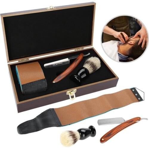 Classic Professional Manual Razor Hairdressing Shave Shaping Plastic Nursing Multifunction Mens Beauty Highgrade Wooden Box Set