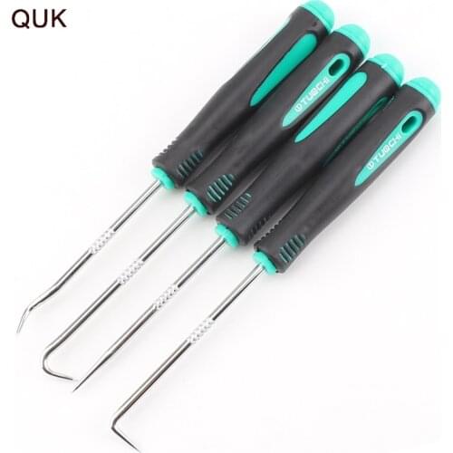 QUK 4 Pcs Oil-Seal Gasket Pick Hook Set Mini O-Ring Puller Lengthened Flat Pry Bars Portable Universal Auto Car Repair Tool Kits