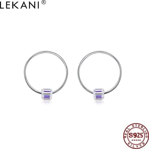 LEKANI 925 Silver Big Hoop Stud Earrings Women Clear Geometric Austria Crystal Earrings Ladies Birthday Party Fashion Jewelry