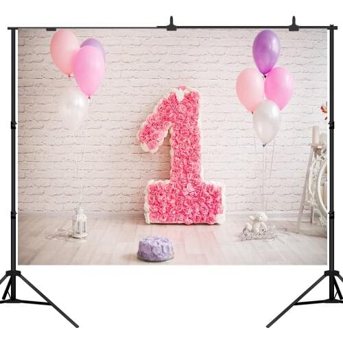 Lyavshi Balloons flower White brick 1st Birthday Baby Photography Backdrops Photographic Backgrounds For Photo Studio