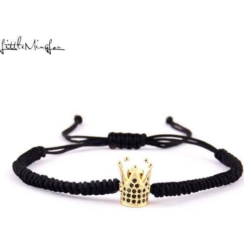 Little MingLou Luxury men Bracelet Micro Pave CZ crown charm rope Braided Macrame women Bracelets & Bangles for men jewelry