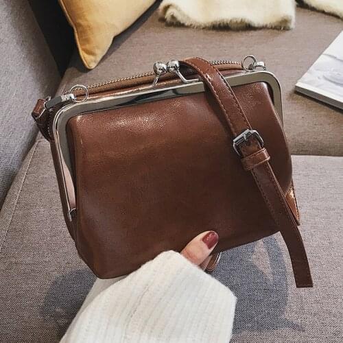 Fashion Vintage Clips Black Small Bags PU Leather Crossbody Clutch Bags Women Purses Messenger Handbag
