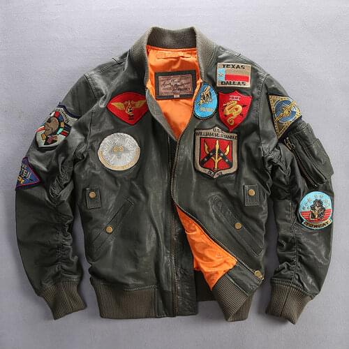 DHL free shipping air force genuine leather jacket high quality army green pilot flight jacket brand vintage coat plus size 6XL