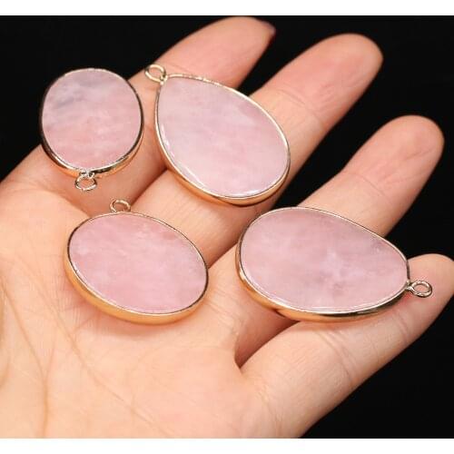 Natural Semi-precious Pendant Rose Quartzs Golden Plated Reiki Heal Crystal for Jewelry Making Earring Necklace Accessories