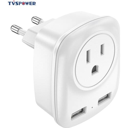 European Plug Adapter International Travel Power Outlet Socket with 2 USB Charger for iPhone Europe Spain Iceland Greece Italy