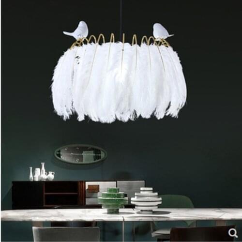 Art deco pendant feather light lamp with bird Kitchen island bar hanging light fixtures nordic luminaire suspension