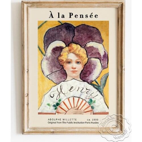 Adolphe Willette Exhibition Museum Poster, A La Pensee Henry Portrait Wall Stickers, Blonde Girl Violet Watercolour Home Decor