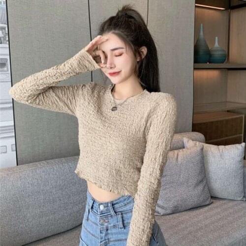 Sexy temperament round neck slim long sleeve T-shirt for women in spring 2021