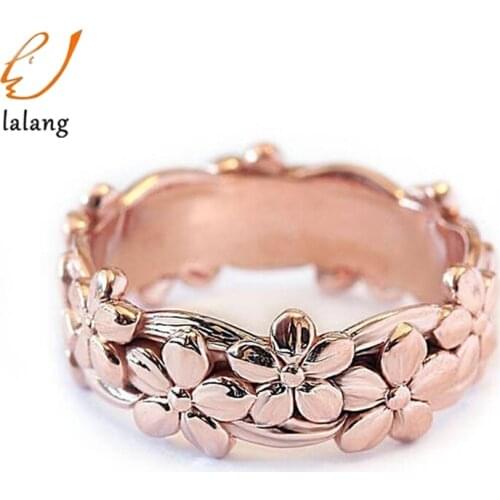 Popular Rose Gold Floral Ring Lucky Plum Blossom Cherry Flower Ring Jewelry Gift Party Band Engagement Rings Size 6 7 8 9 10