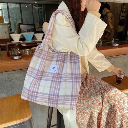 Contrast Checkered Shopping Bag New Casual Canvas Womens Shoulder Bag Retro Art Buckle Handbags for Women 2021 Luxury Designer