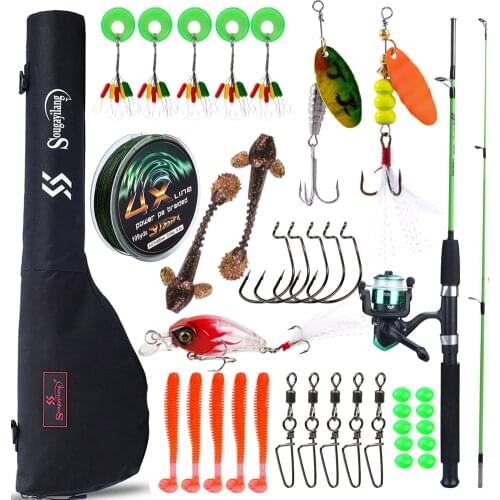 Sougayilang 1.2m Fishing Rod Full Kits with Telescopic Fishing Rod Reel Baits Hooks Saltwater Freshwater Travel Pole Set