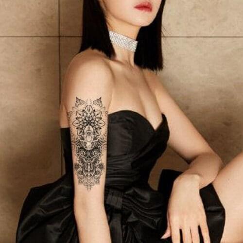 Bohemian Geometric Sanskrit Flower Waterproof Temporary Tattoo Sticker Black Totem Fake Tattoos Flash Tatoos Arm Body Art Women