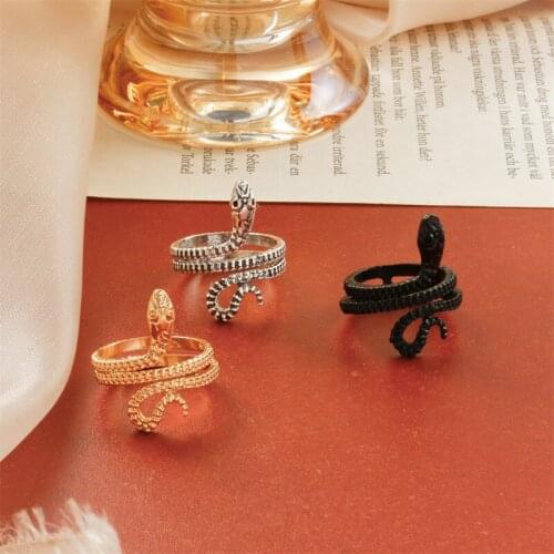 Retro Exaggerated Animal Snake Opening Ring Punk Hip Hop Mens Womens 3-Color Metal Ring Accessories Fashion Party Jewelry