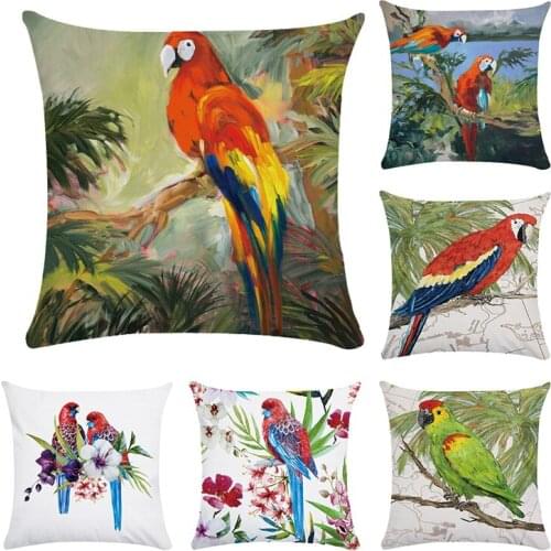 Green Leaves Tropical Cushion Cover Throw Pillows Cover Car Sofa Decorative Pillowcase Macaw Parrot Cushion 45*45cm CR050