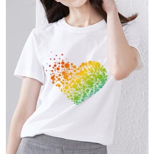 Summer T-shirt Female White Small Fresh Fashion Love Pattern Series Printing All-match Commuter Ladies Soft and Breathable Top