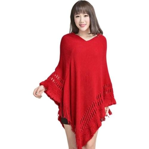 Women Knitted Shawl Tassel Sweater Oversized Cape Poncho Winter Autumn Loose Sweaters Pullover irregularity Cloak Tops