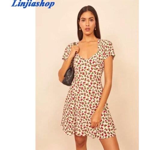 Elegant summer mini dress women elastic backless lining chic holiday floral print dress femme vestidos dropshipping