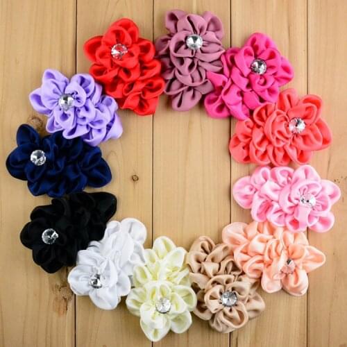 10pcs/lot) 12 Colors Handmade Soft Lchthyosis Shape Fabric Headband Flower Artificial Wedding Decorative Flowers+Bling Buttons