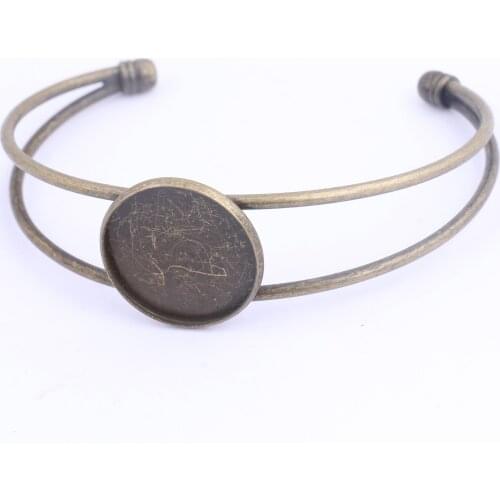 2pcs copper bronze cuff bracelet base blanks 20mm dia bangle cabochon settings diy bezel trays for jewelry making