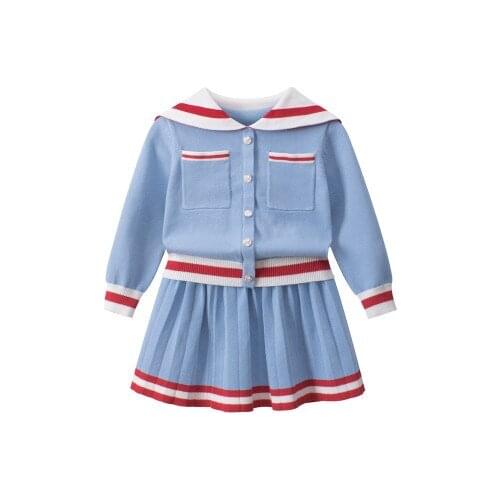 2020 Autumn and Winter Childrens Clothing New Girls Fashion Korean Knit Sweater Sets Wholesale Korean Skirt Sweater Set 2-8Y
