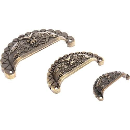 4Pcs/lot Dragon Shell type Handles Vintage Chinese Pulls Antique Bronze Semicircle Line Head Knobs Drawer Cupboard 90/69/46mm