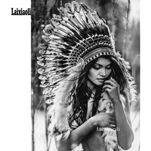 5d diy Diamond Painting Cross Stitch Embroidery Beautiful Indian girl full Rhinestone Mosaic home Decor white black wall arts