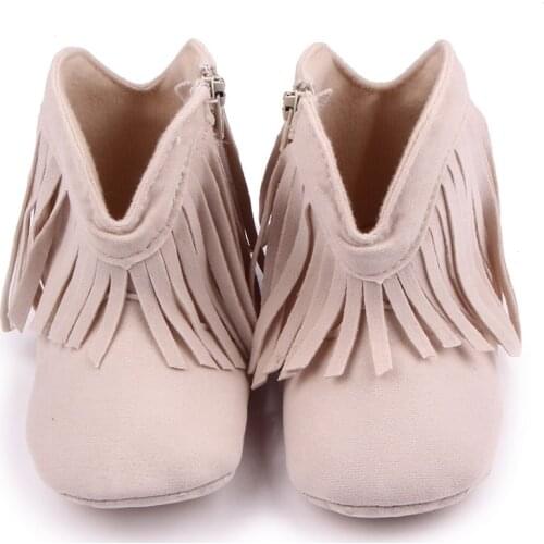 Baby Girl Boy Tassel Prewalker Solid Fringe Shoes Infant Toddler Soft Soled Anti-slip Boots Booties
