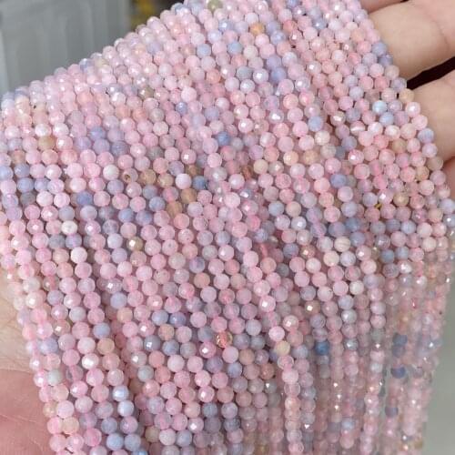 Natural Stone Small 3mm Faceted Cutting Loose Round Tiny Seed Morganite Beads for Jewelry Making