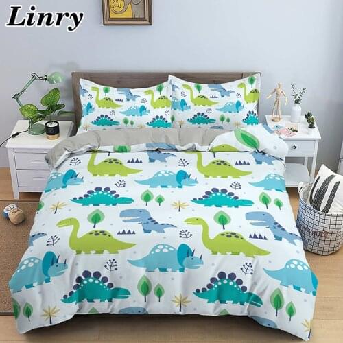 Home Textile Cartoon Cute Dinosaur Duvet Cover Pillowcase Boy Kids Comforter Bedding Covers Set King Queen Twin Size Bedclothes