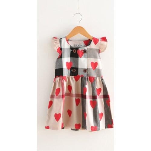 Kids Baby Girls Lovely Heart Print Princess Dress Ruffles Sleeve Knee Length A-Line Dress Valentines Days Summer Clothes 1-6Y