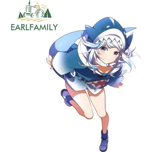 EARLFAMILY 13cm x 9.1cm For Gawr Gura Shark Motorcycle Car Bumper Stickers Vinyl Decal Personality Graphics for VAN RV