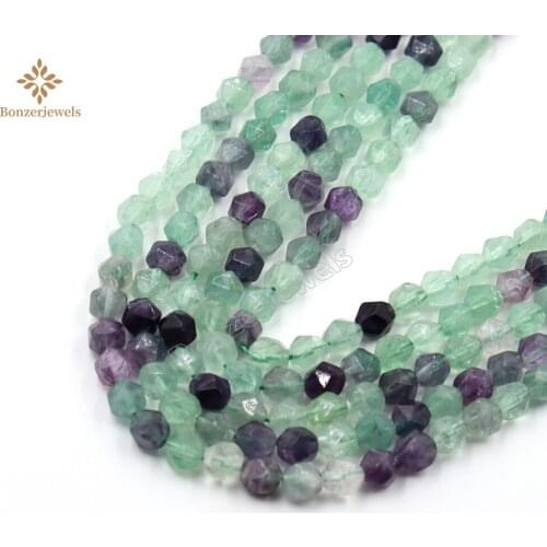 Faceted Natural Diamonds Fluorite Loose Spacer Star Cut Polygon Beads For Jewelry Making DIY Bracelet Necklace 6/8/10mm
