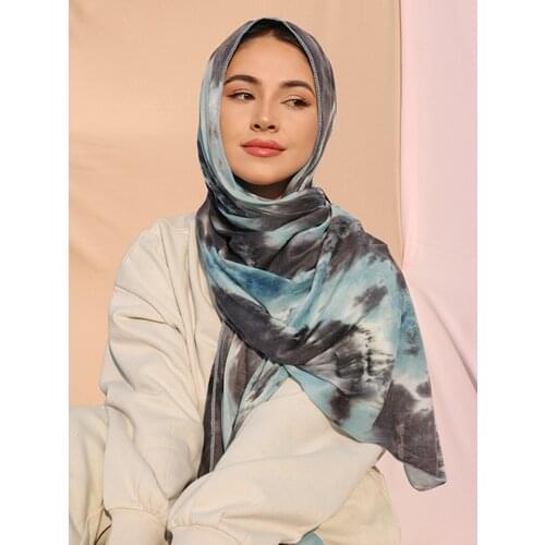 Newest Tie-Dyed Jersey Hijab Cotton Scarf Muslim Women Elasticity Turban Shawl High Quality Islamic Headband Scarves 180*85cm