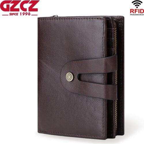 100% Genuine Leather Rfid Men Wallet Coin Pocket Purse Small Card Holder PORTFOLIO Portomonee Walet Coffee for Boys Dropship