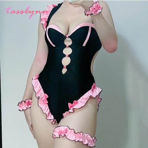 Cute Bunny Girl Suit Costume Pink Black Sweet Women Pink Costume Cosplay Original Bikini Set for Geek Girls
