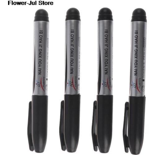 4pcs Black Permanent Oil Marker Pen Token Pens for Paper Metal Glass Marking Pen Office School Supplies Large Capacity Pen