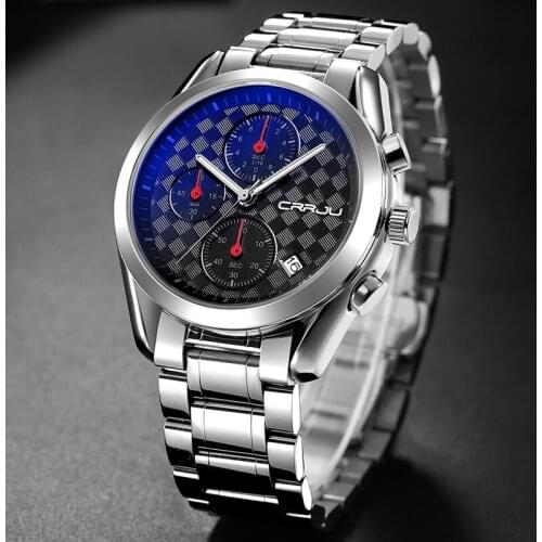 CRRJU Mens Watches Top Brand Luxury Business Stainless Steel Quartz Watch Male Sport Chronograph Clock Relogio Masculino