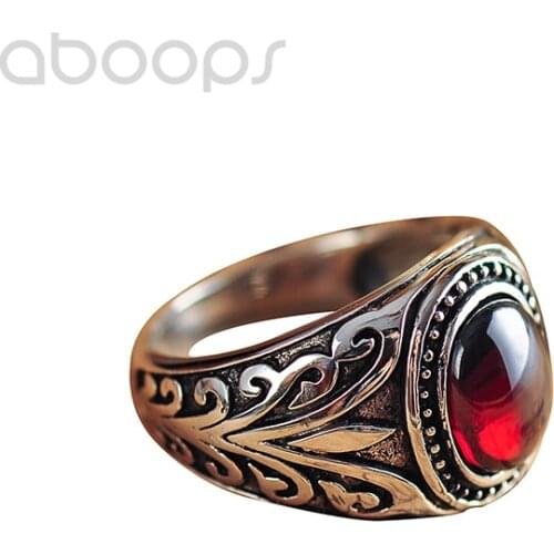 Vintage 925 Sterling Silver Vine Leaf Ring with Oval Red Garnet Agate for Men Women,Size 7.5-11,Free Shipping