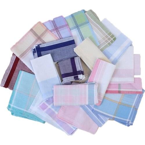 2 10Pcs Striped Plaid Handkerchief Cotton Printing Hanky Mens Business Pocket Square Towel 29*29CM Wedding Hankies 5