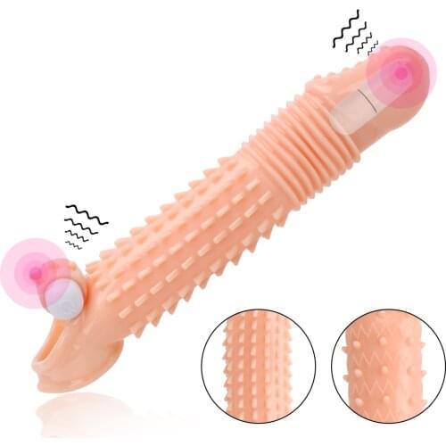 OLO Penis Sleeve Penis Enlargement Condoms Erotic Delayed Ejaculation Vibrating Dick Sleeve Sex Toys for Men Reusable Extender