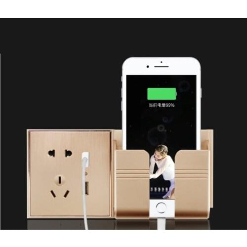 Wall Mounted Organizer Storage Box Remote Control Mounted Mobile Phone Plug Wall Holder Charging Multifunction Holder Stand