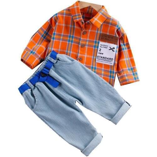 New Spring Autumn Baby Boy Clothes Suit Children Plaid Cotton Shirt Pants 2Pcs/set Toddler Casual Costume Infant Kids Tracksuits