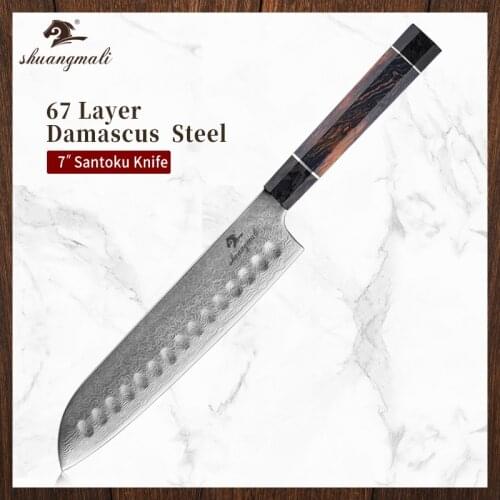 7 Inch Chef Santoku Knife 67Layer Damascus Steel Kitchen Utility Santoku Knives Sharp Vegetable Slicing Meat Cooking Chef Knives