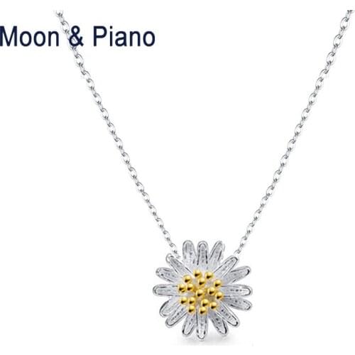 925 Sterling Silver Daisy Flower Pendant Promise Necklace Womens Romantic Fine Jewelry for Wedding Engagement Birthday Gift
